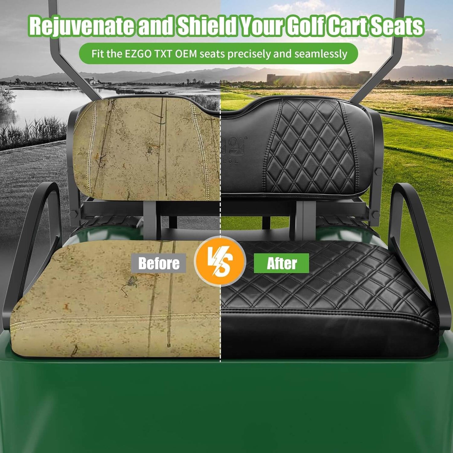 EZGO TXT Golf Cart Front Seat Covers — Memory Foam, Waterproof Set